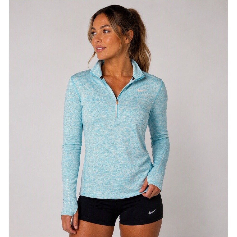Nike Running Dri-FIT Quarter Zip Pullover Women’s Small Aqua Blue Thumbholes